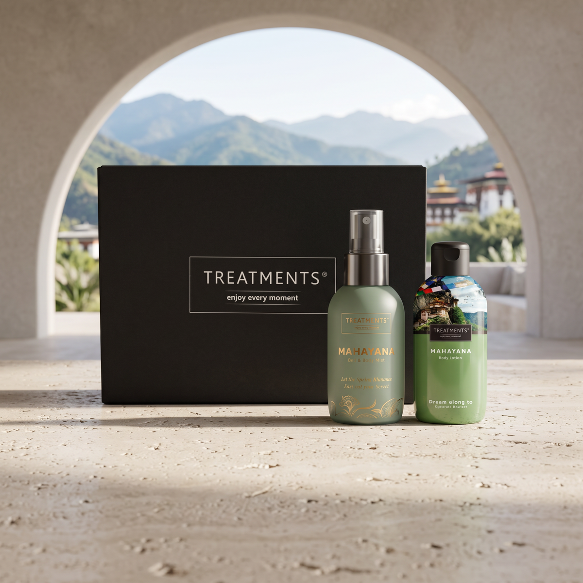 Caja de Regalo Cuerpo y Fragancia formato buzón Mahayana de TREATMENTS® – imagen de ambiente