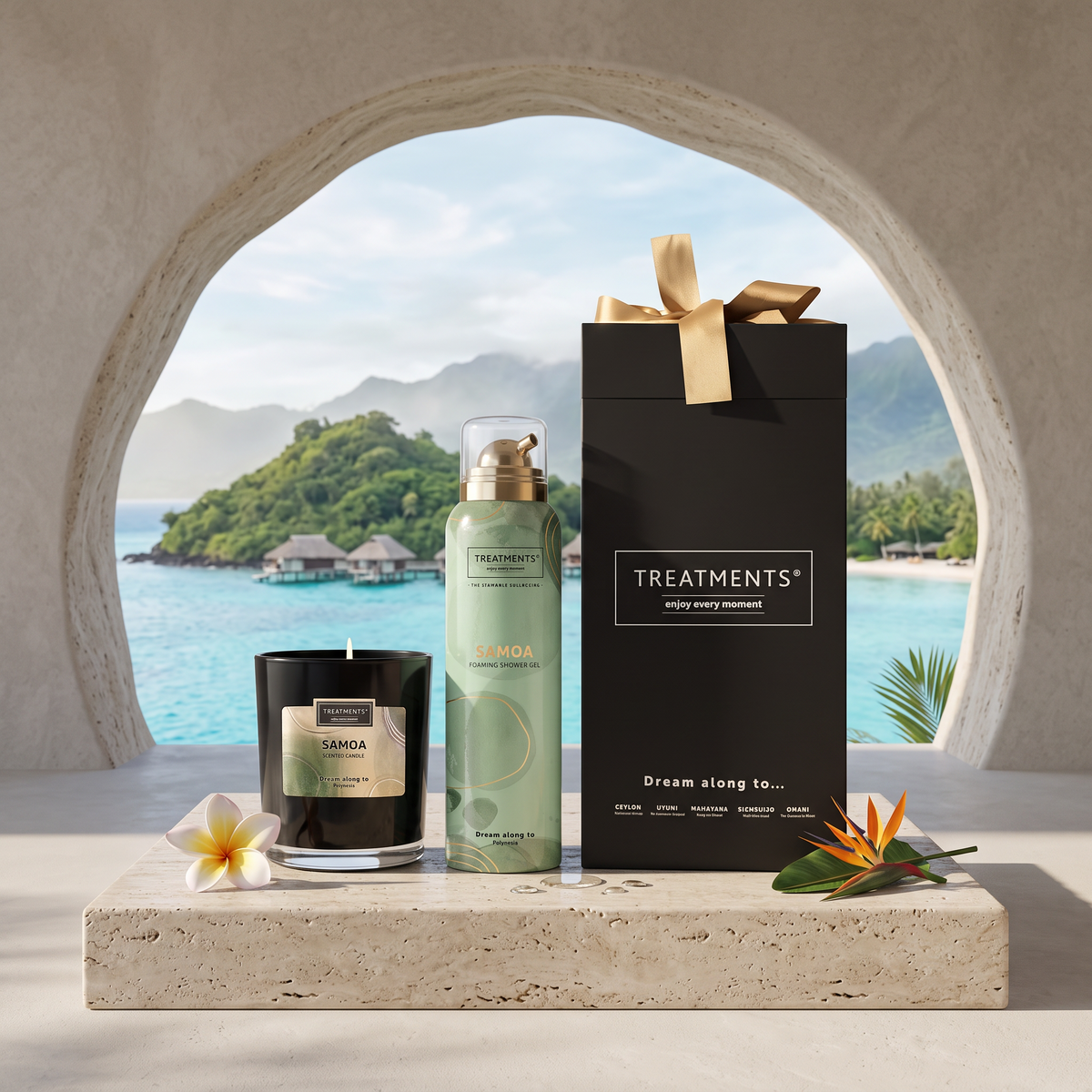 Caja de Regalo Espuma de Ducha y Vela Samoa de TREATMENTS® – imagen de ambiente