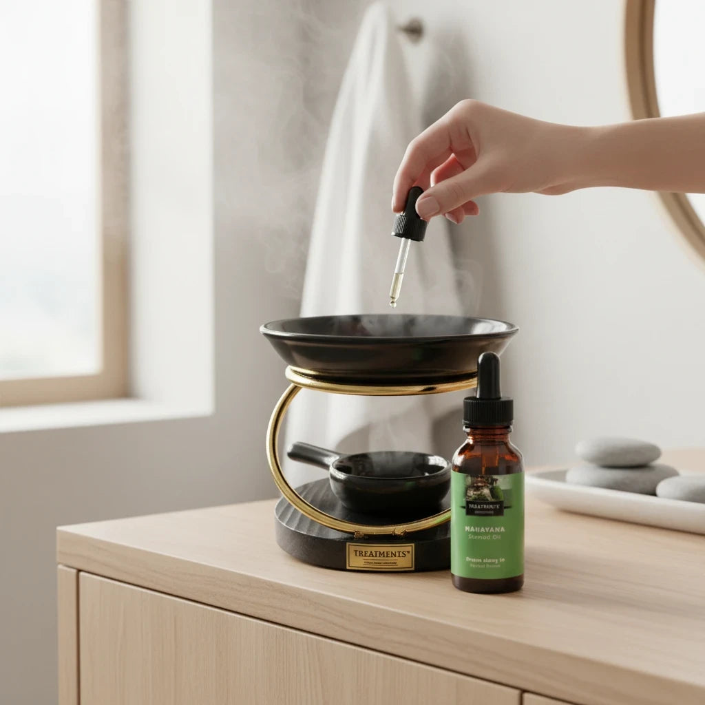 Aceite Aromático + Difusor Mahayana de TREATMENTS® – imagen de ambiente en casa