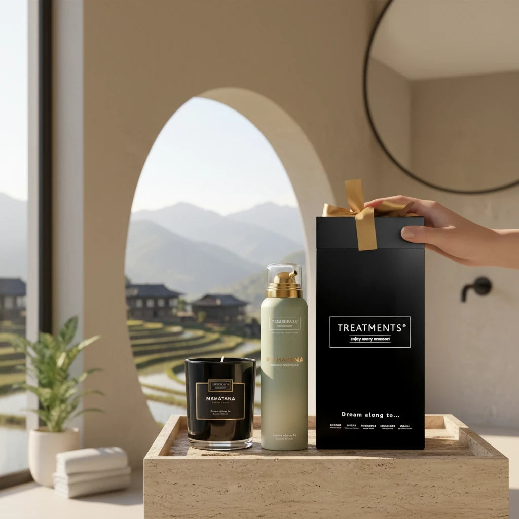 Caja de Regalo Espuma de Ducha y Vela Mahayana de TREATMENTS® – imagen de ambiente (2)