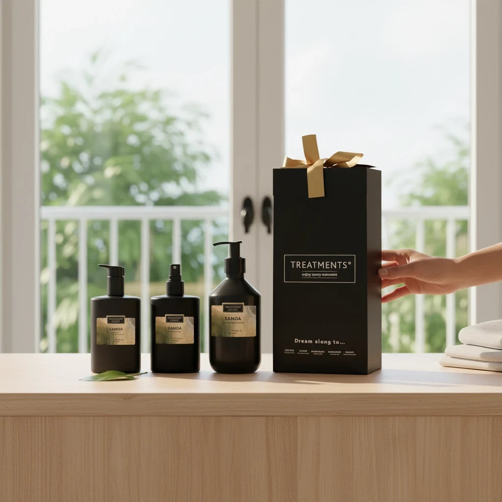 Caja de Regalo Cuerpo y Bruma Samoa de TREATMENTS® – imagen de ambiente en casa