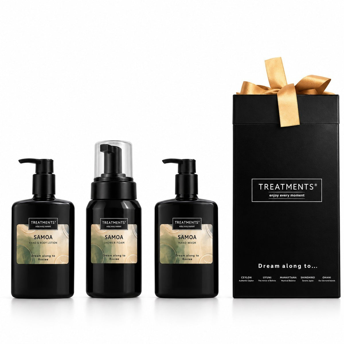Caja de Regalo Experiencia Deluxe Samoa de TREATMENTS® con jabón de manos, loción corporal y espuma de ducha