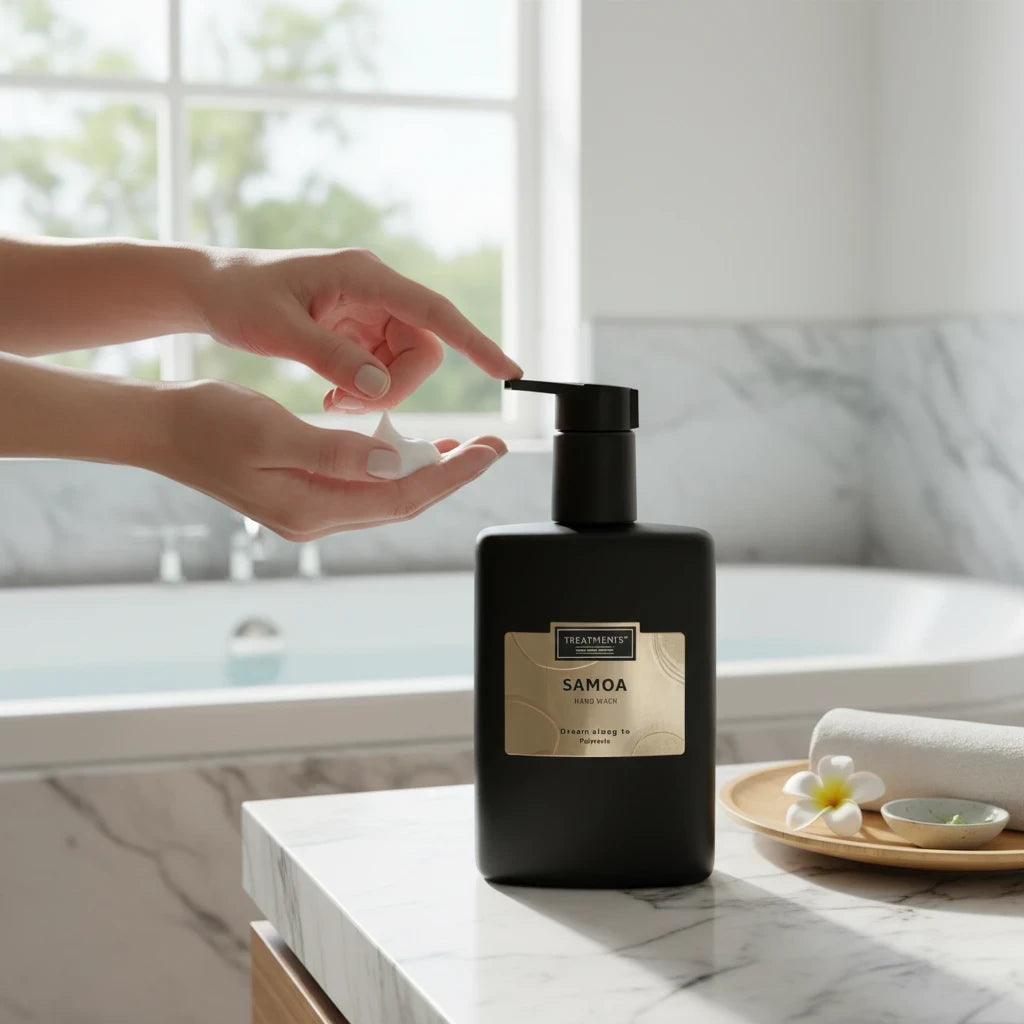 Jabón de Manos Samoa de TREATMENTS® – imagen de ambiente en el baño