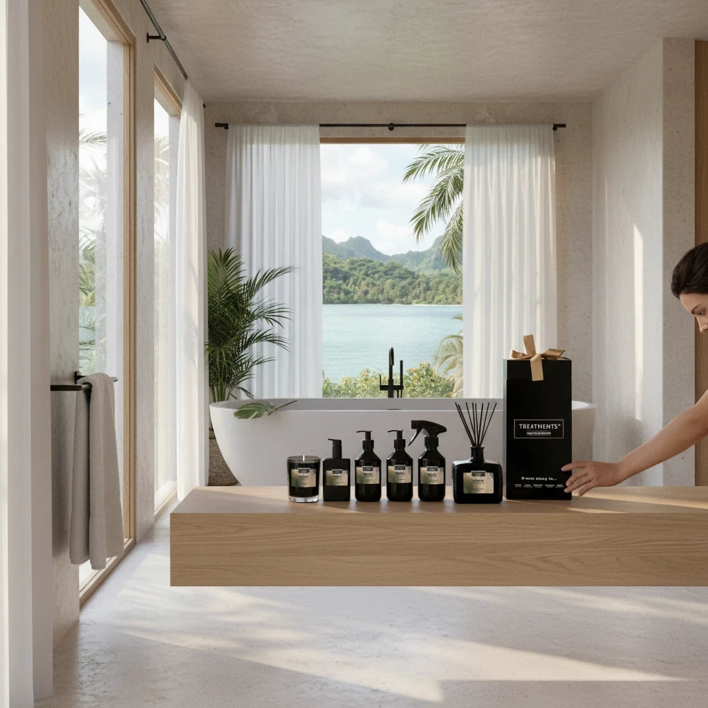 Caja de Regalo Spa en Casa Deluxe Samoa de TREATMENTS® – imagen de ambiente en el baño (2)