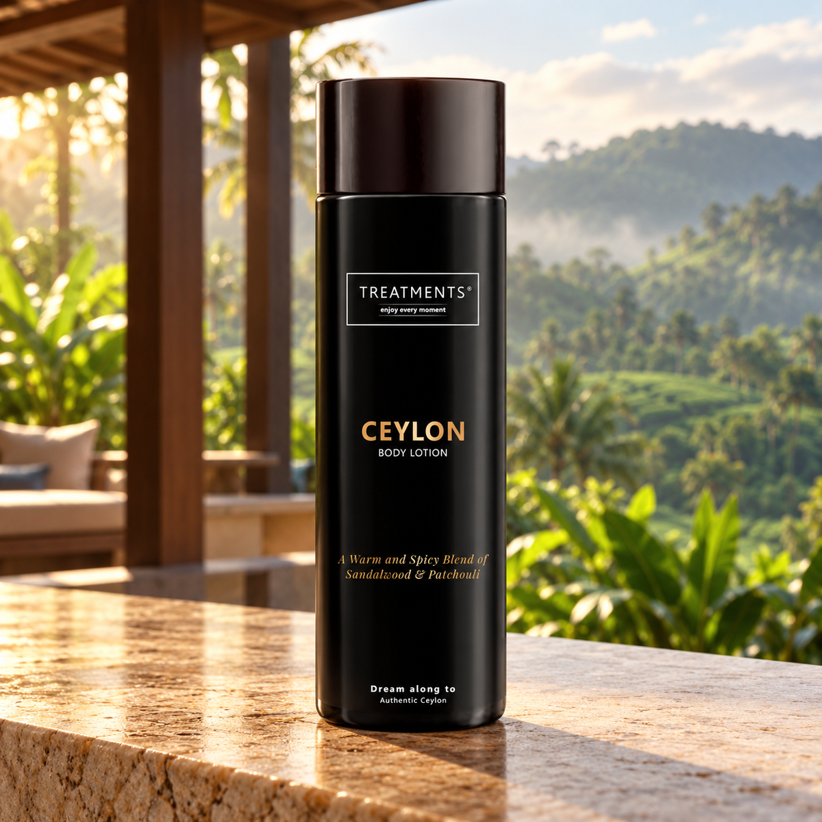 Loción Corporal Ceylon de TREATMENTS® – ambiente inspirado en Sri Lanka
