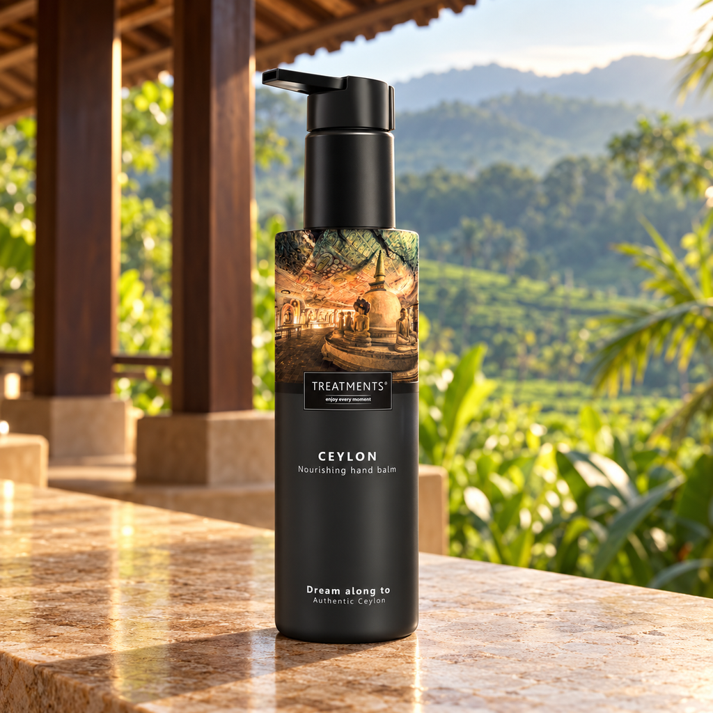 Bálsamo Nutritivo de Manos Ceylon de TREATMENTS® – ambiente inspirado en Sri Lanka