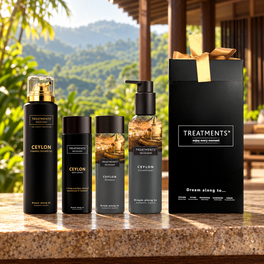 Caja de Regalo Cabello y Cuerpo Ceylon de TREATMENTS® – ambiente inspirado en Sri Lanka
