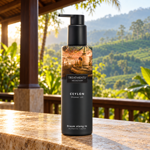 Aceite de Ducha Ceylon de TREATMENTS® – ambiente inspirado en Sri Lanka
