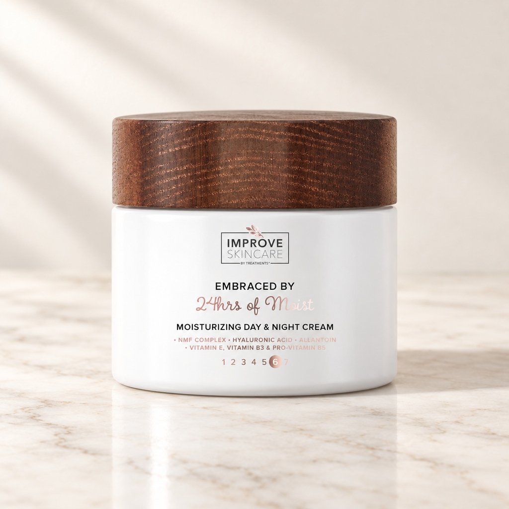 Treatments® - Embraced By - 24 Hrs of Moist - Crema Hidratante Día y Noche - 50 ml sobre mármol claro