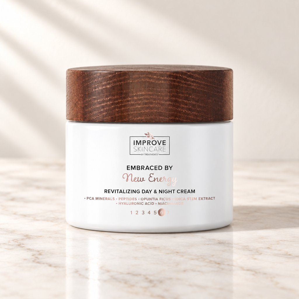 Treatments® - Embraced By - New Energy - Crema Revitalizante Día y Noche - 50 ml sobre mármol claro