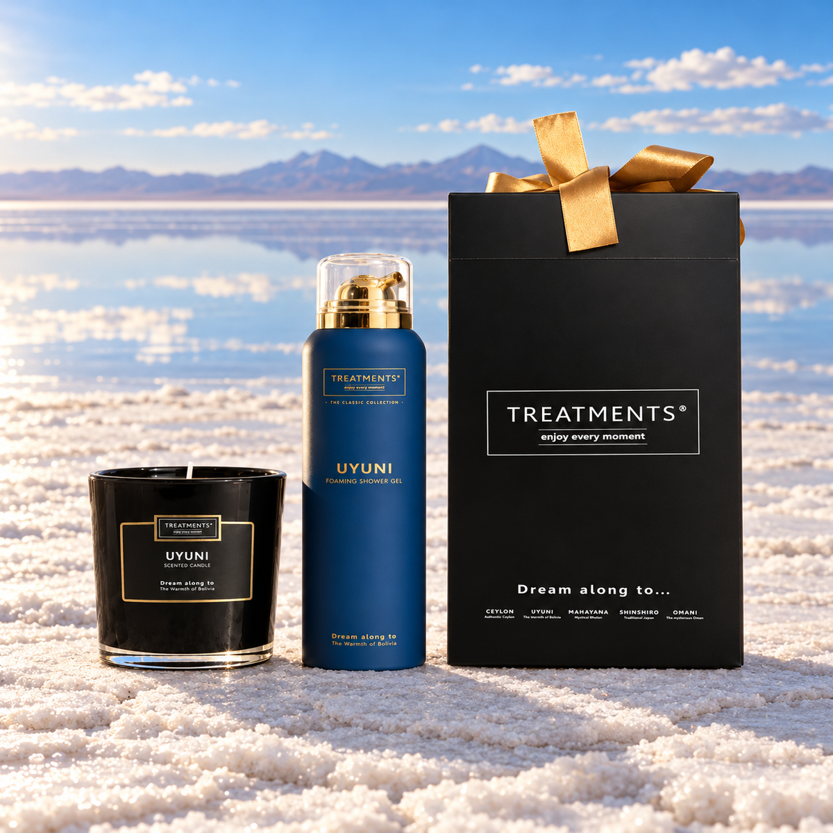 Treatments® - Caja de Regalo Espuma de Ducha y Vela - Uyuni — ambiente del salar de Uyuni