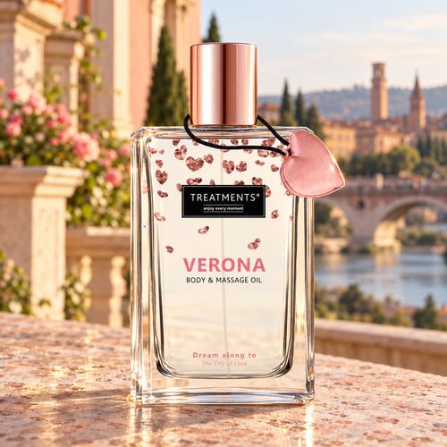 Aceite Corporal y de Masaje Verona de TREATMENTS® – ambiente inspirado en Verona