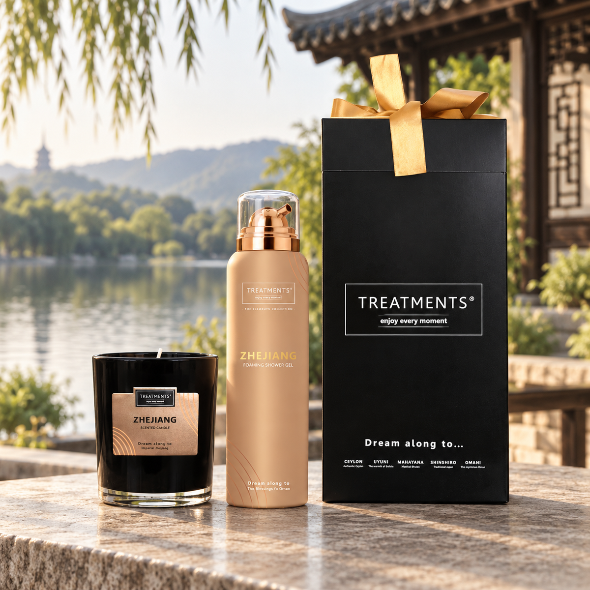 Caja de Regalo Espuma de Ducha y Vela Zhejiang de TREATMENTS® – ambiente inspirado en Zhejiang